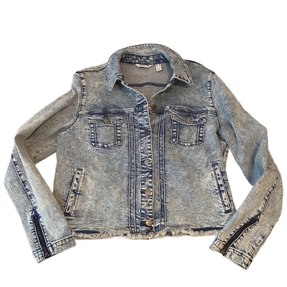 Peace Love World Medium Wash Stretch Denim Affirmation Jacket M